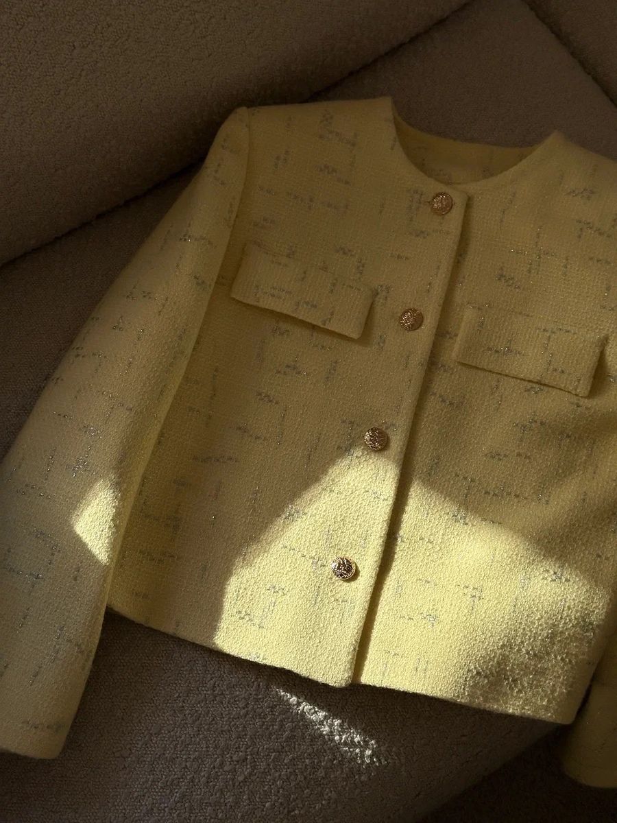 Жакет из твида укороченный лимонный