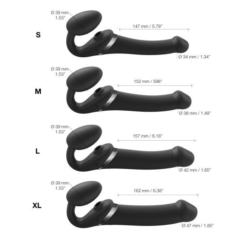 Гибкий страпон Strap-on-me MULTI ORGASM с имитацией оральных ласк и вибрацией, черный, L