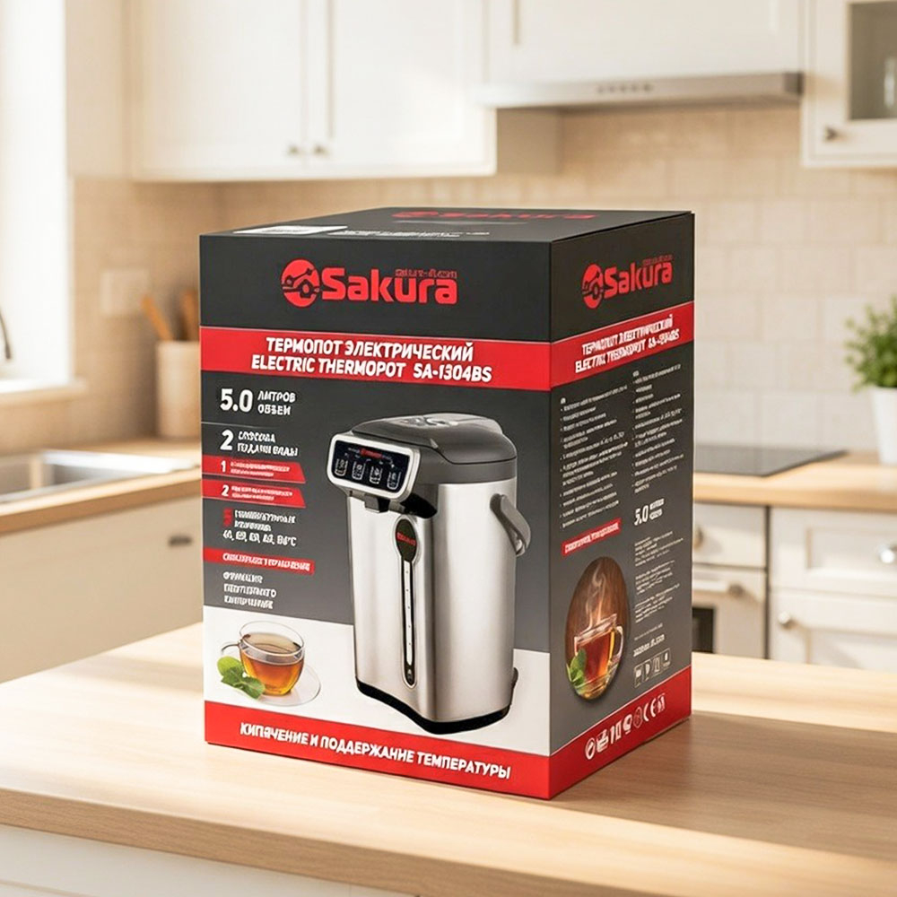 Термопот 5л нерж с черным SA-1304BS Premium
