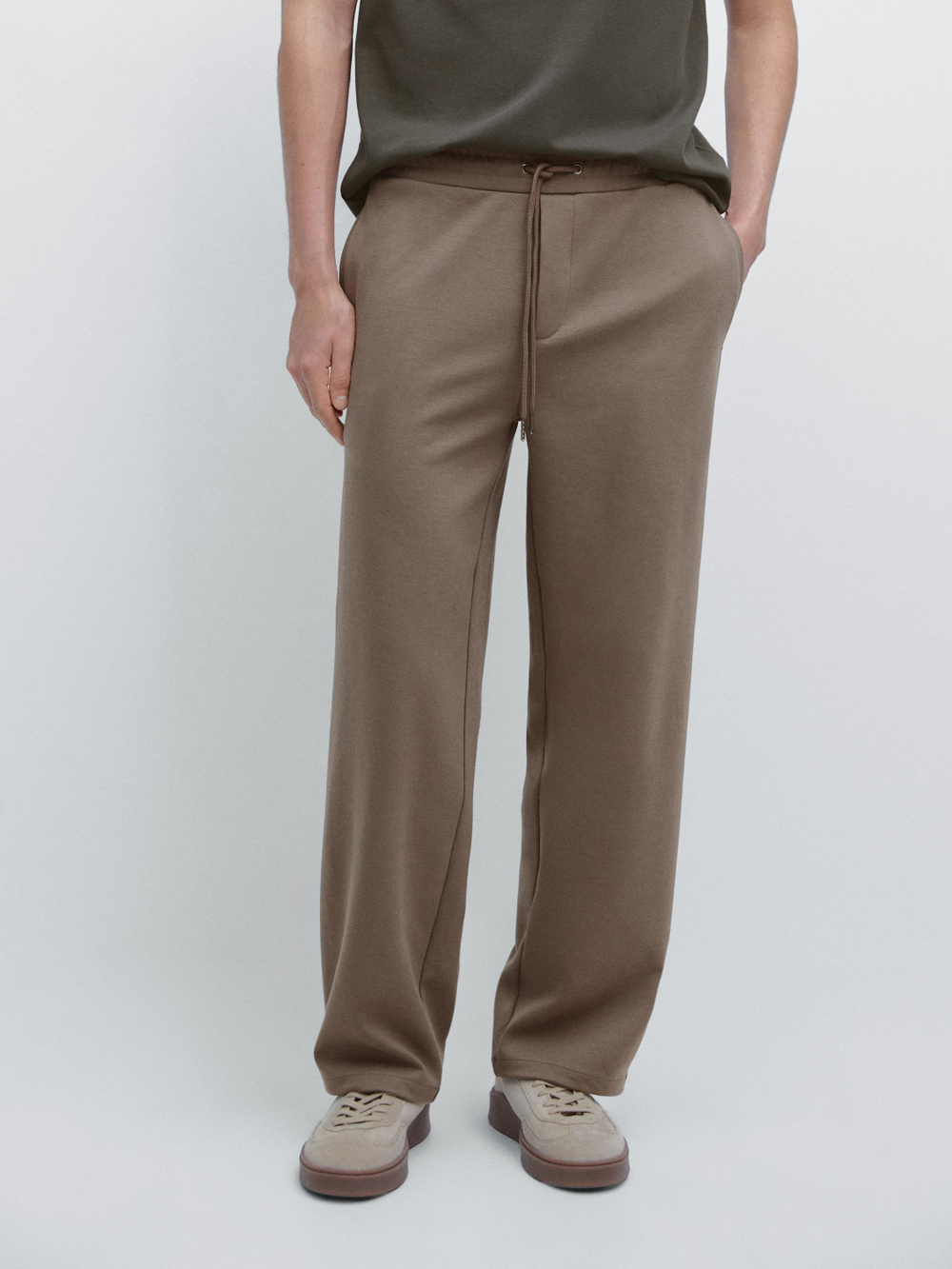 Massimo Dutti Спортивные брюки-джоггеры из смесовой хлопковой ткани, хаки