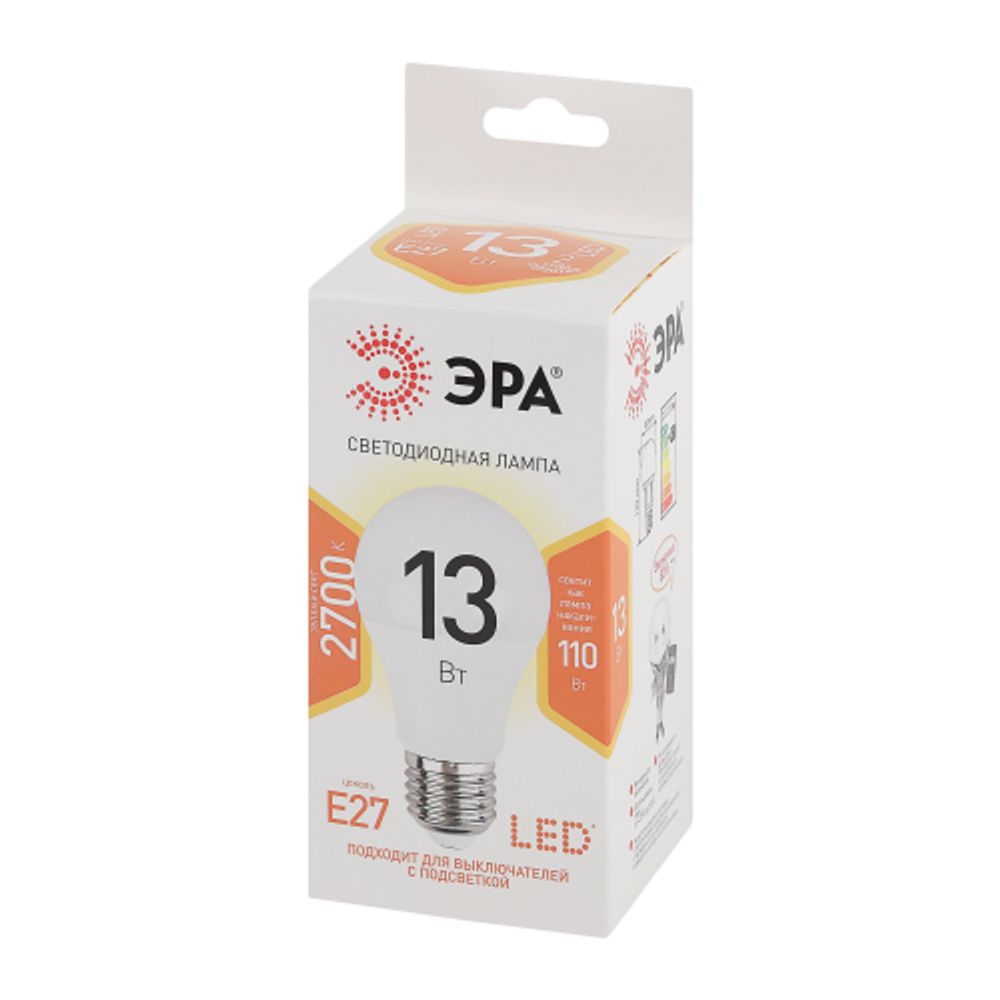 Лампочка светодиодная ЭРА STD LED A60-13W-827-E27 E27 / Е27 13 Вт груша теплый белый свет