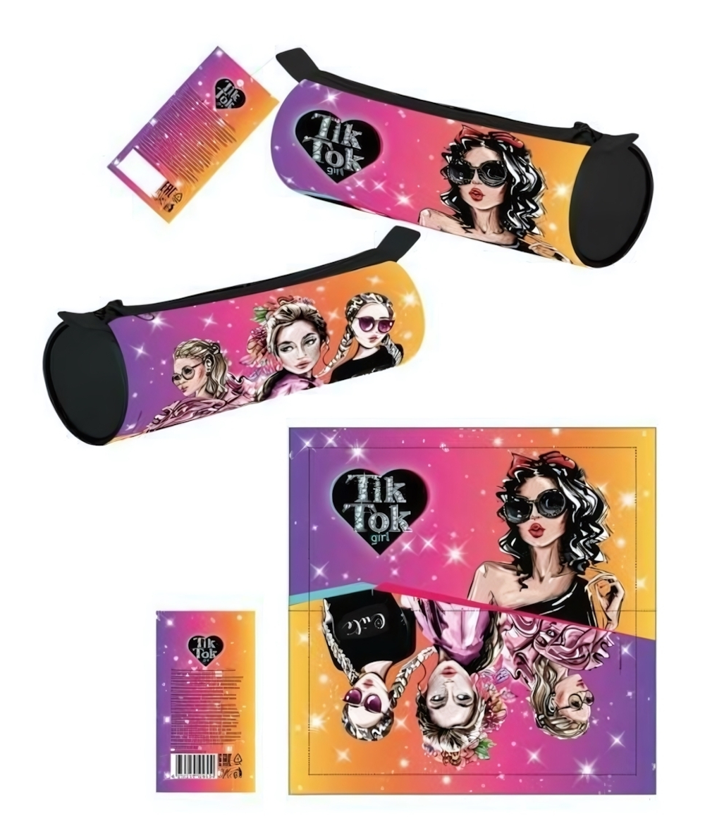 Пенал-тубус на молнии 210/65, малый "Tik tok girl" диз. 1 PT210-76345-TT (Умка)