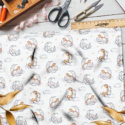 Ткань поплин зверьки на полумесяце