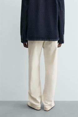 ZARA ДЖИНСЫ STRAIGHT FIT ИЗ ХЛОПКА И КОНОПЛИЙ, ЭКРЮ