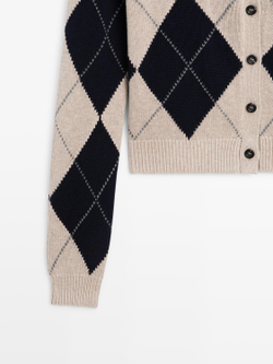 Massimo Dutti Кардиган из смесового хлопка с узором «ромбы», темно-синий