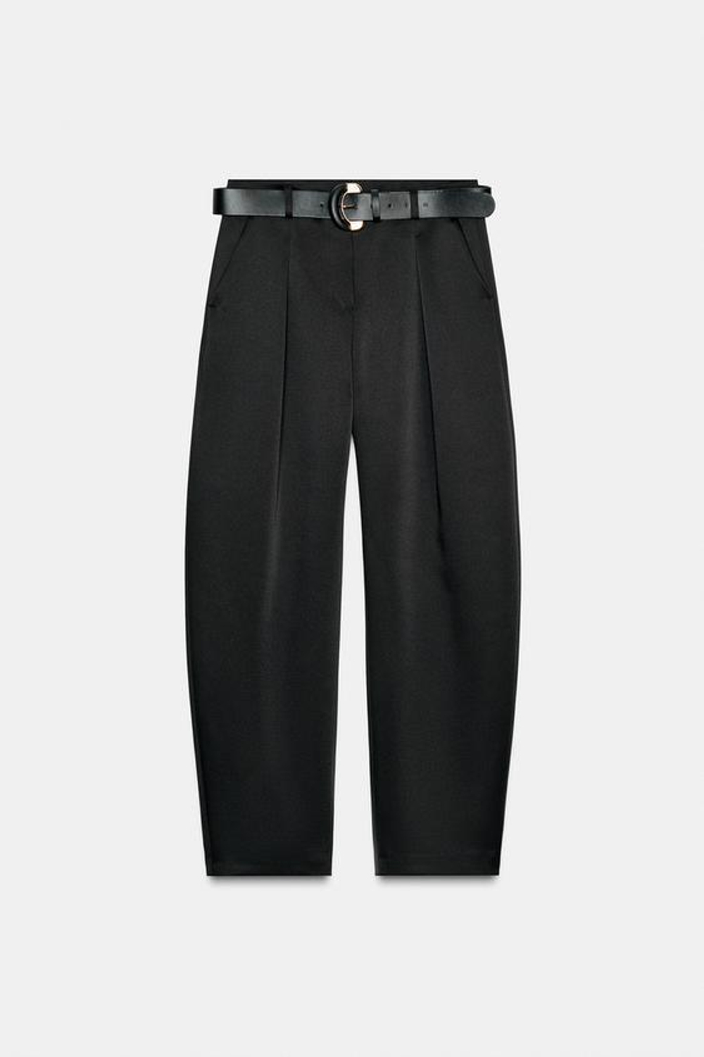 ZARA АТЛАСНЫЕ БРЮКИ BARREL С РЕМНЕМ, ЧЕРНЫЙ