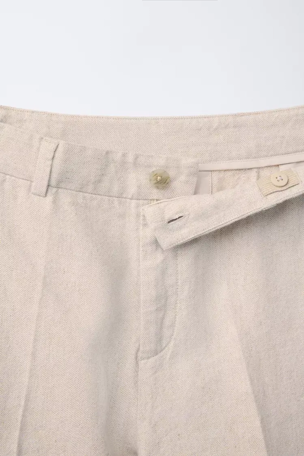 ZARA КОСТЮМНЫЕ БРЮКИ ИЗ ХЛОПКА И ЛЬНА, СВЕТЛО-БЕЖЕВЫЙ