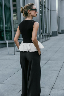 ZARA КОМБИНИРОВАННЫЙ ТОП ИЗ ЭЛАСТИЧНОЙ ТКАНИ, ЧЕРНЫЙ/БЕЛЫЙ