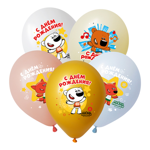 DB 12" Пастель С днем рождения, Ми-Ми-Мишки, Ассорти 5 цв. / 50 шт.