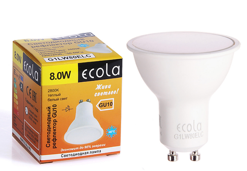 Лампа светодиодная GU10 220В 8Вт 2800K ЭРА тёплый свет