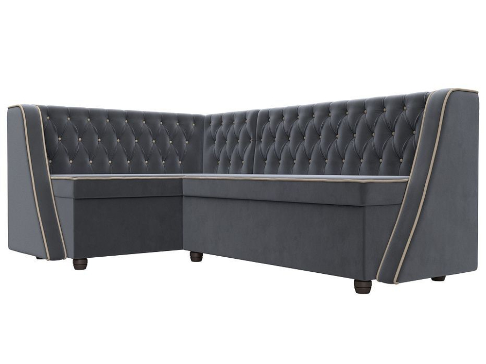 Диван кухонный угловой Лофт левый угол, Серый\Бежевый, Велюр, 104590L