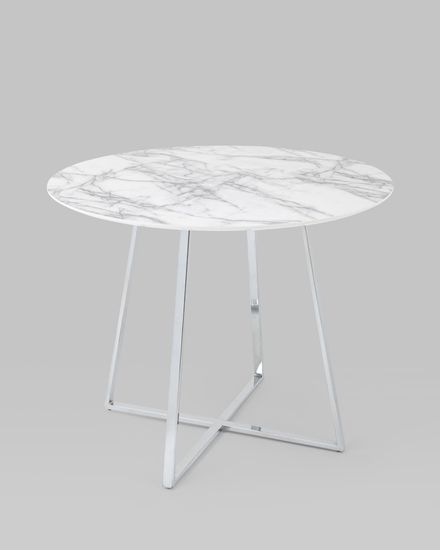 Стол обеденный Дакота 100*100 белый мрамор ножки хром