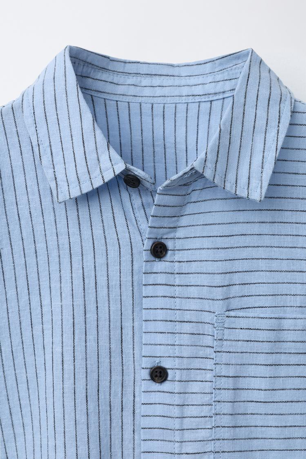 ZARA РУБАШКА В ПОЛОСКУ ИЗ ХЛОПКА И ЛЬНА, СИНИЙ