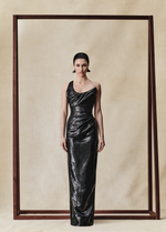 Корсетное платье макси с пайетками и драпировкой