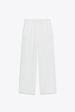 ZARA ШИРОКИЕ БРЮКИ В СТИЛЕ РУСТИК, БЕЛЫЙ