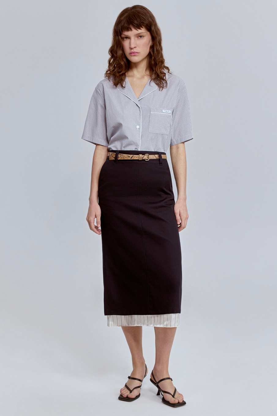 Юбка прямая с контрастной подкладкой