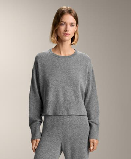 Oysho Джемпер с круглым вырезом из 100% кашемира, серый меланж