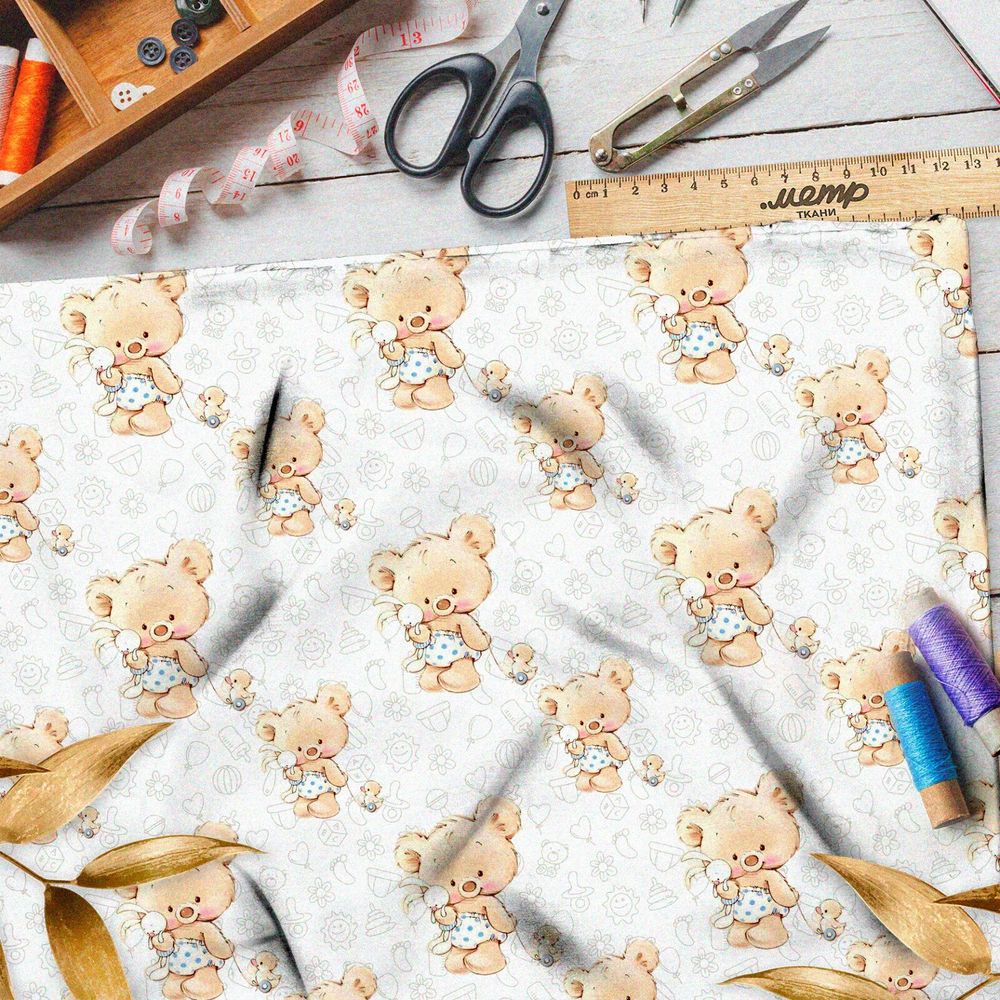 Ткань габардин игрушечные мишки с уточкой