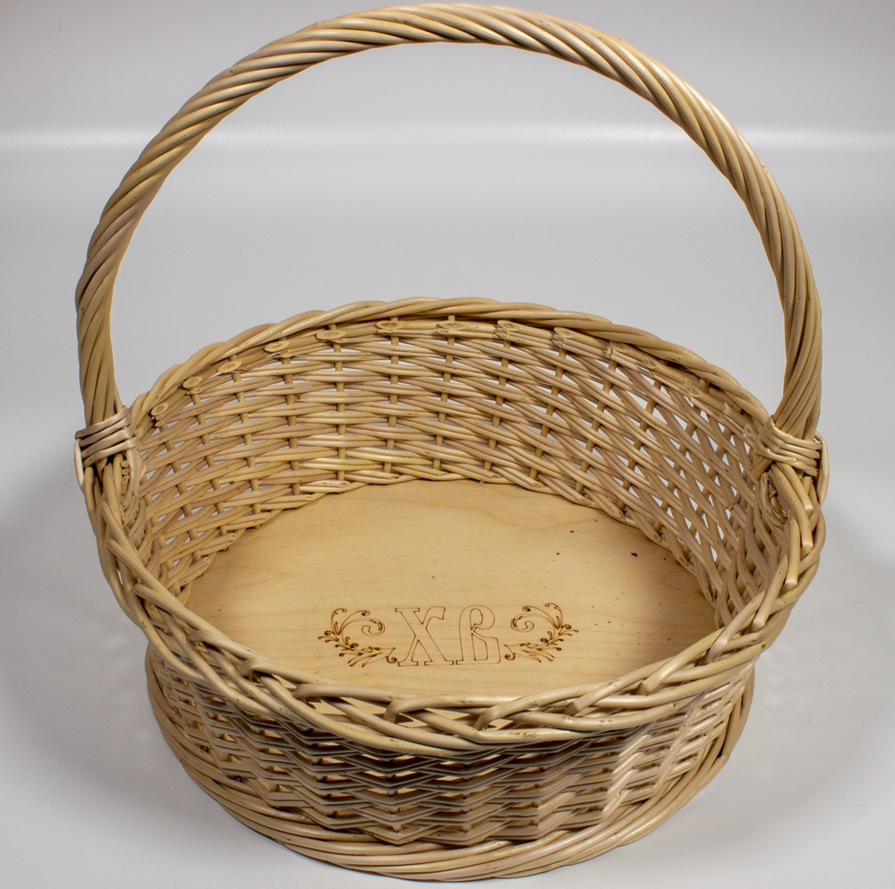 Пасхальная корзинка (глубокая) круглая, с вкладышем для яиц и кулича, диаметр 31 см, высота 11 см, высота с ручкой 30 см