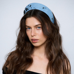 Кокошник из голубой джинсы с черными цветами S