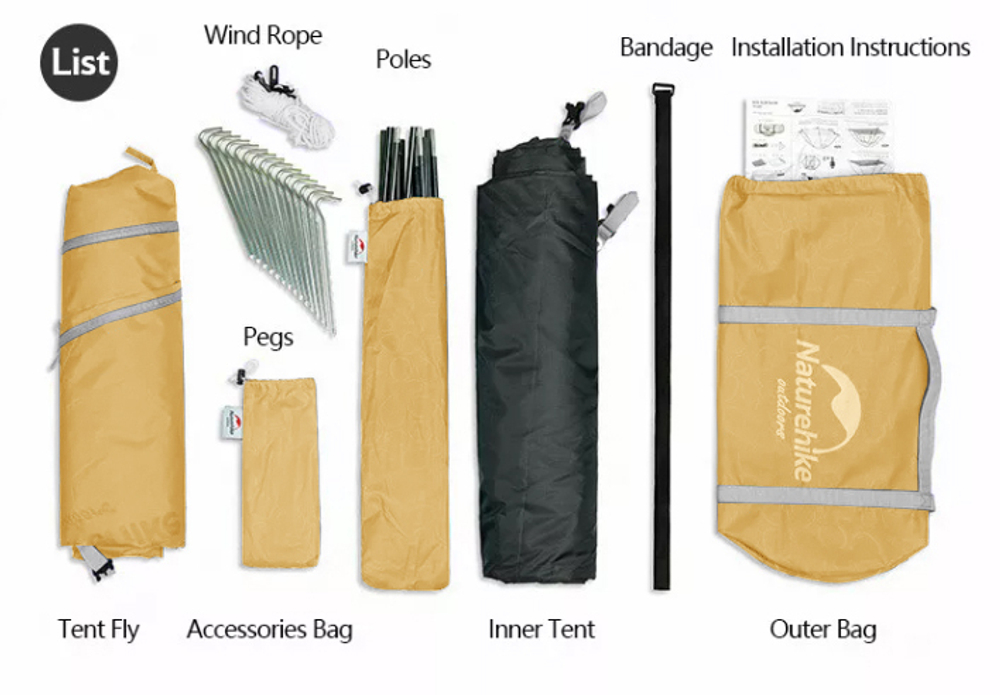 Палатка Naturehike P-Series 4-местная, алюминиевый каркас