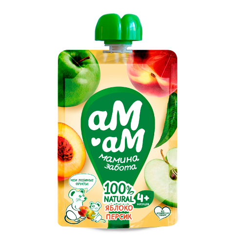 АМ-АМ Пюре из яблок и персиков для питания детей раннего возраста (с 5 месяцев), пауч, 90 г