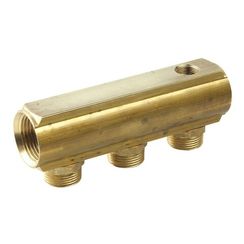 Коллектор HENCO латунный под евроконус с отверстием для воздухоотводчика, 1 - 3x3/4НР - 3/8