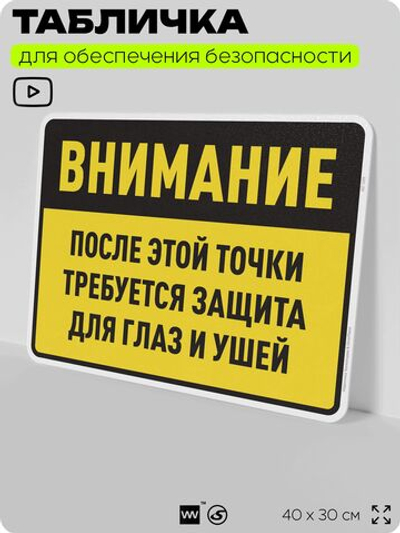 Табличка для обеспечения безопасности "После этой точки требуется защита для глаз и ушей", для производства, предприятия, организаций, 40х30 см, Silver Plane x Айдентика Технолоджи