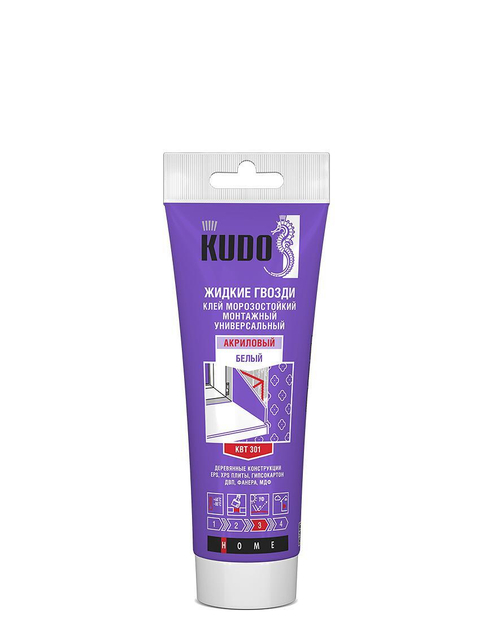 Клей KUDO монтажный "Жидкие гвозди" универсальный на акриловой основе морозостойкий белый 200 мл
