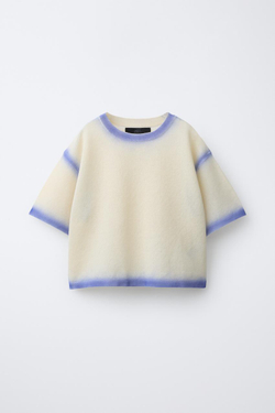 ZARA СВИТЕР С КОРОТКИМИ РУКАВАМИ С ОТДЕЛКОЙ ТАЙ-ДАЙ, ЭКРЮ