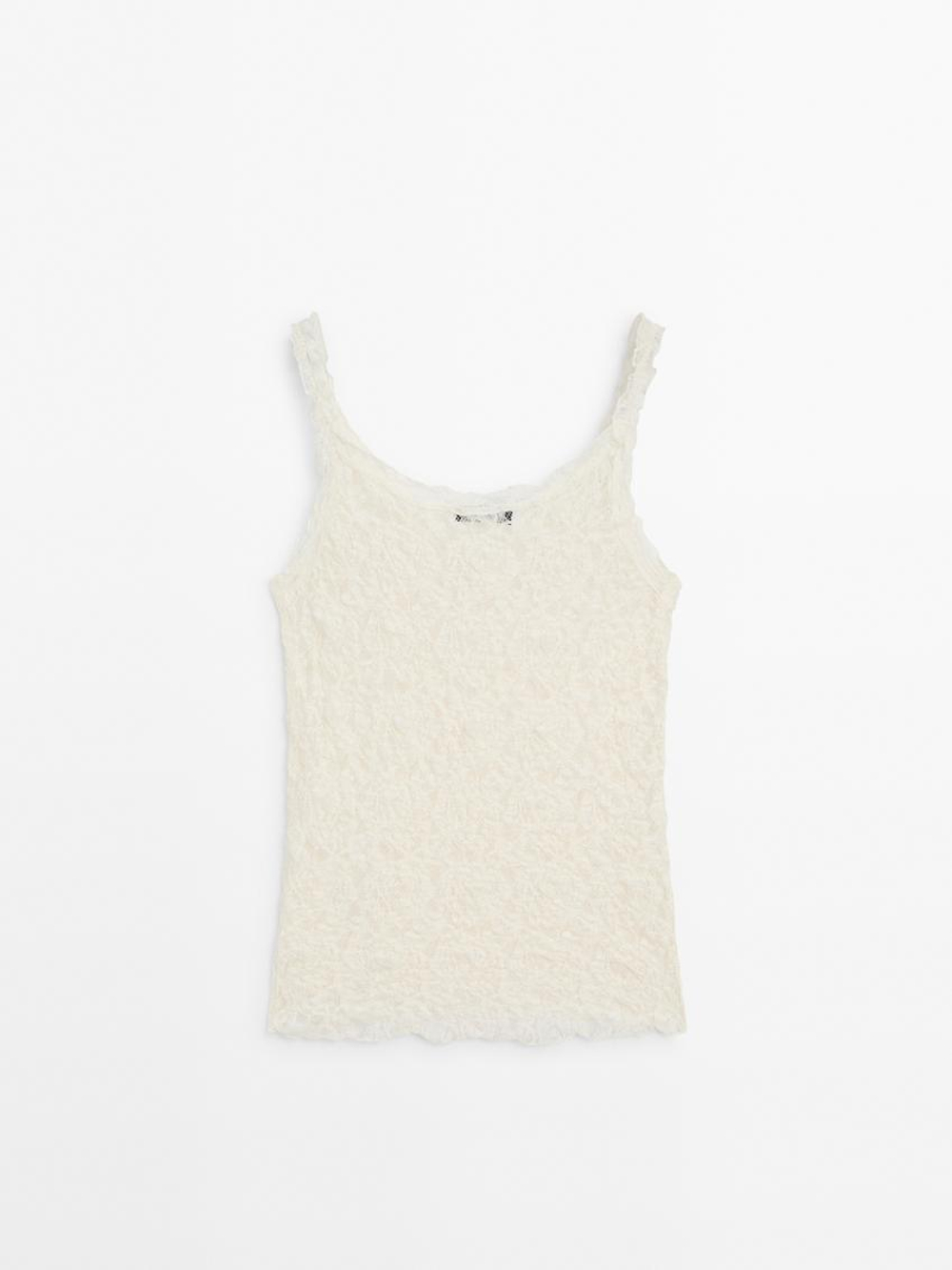 Massimo Dutti Топ на бретелях, натуральный, кремовый