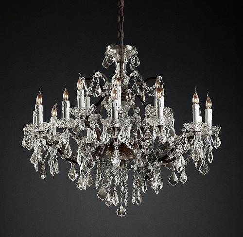 Подвесной дизайнерский светильник  19th C. Rococo Iron & Clear Crystal Round Chandelier 33" by Restoration Hardware