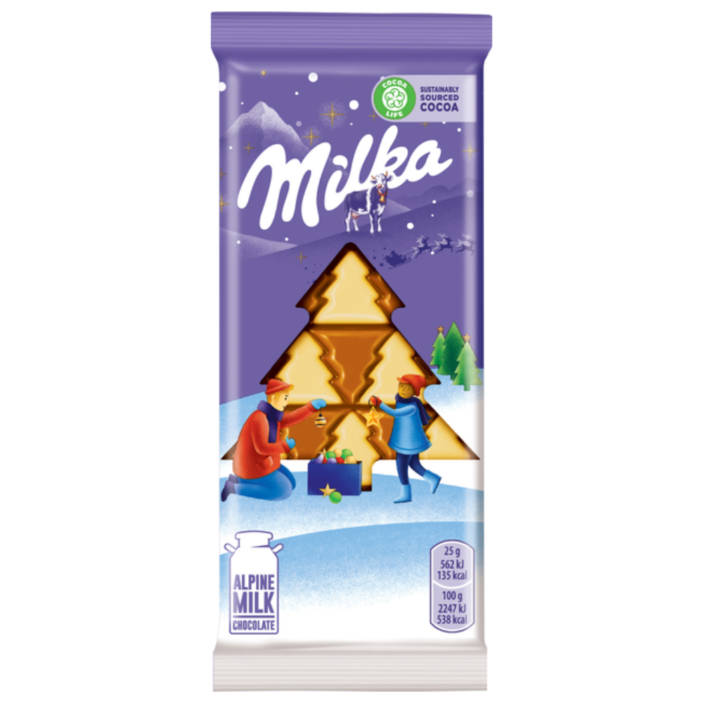 Шоколад молочный Milka с белым шоколадом в виде елочки 100 гр