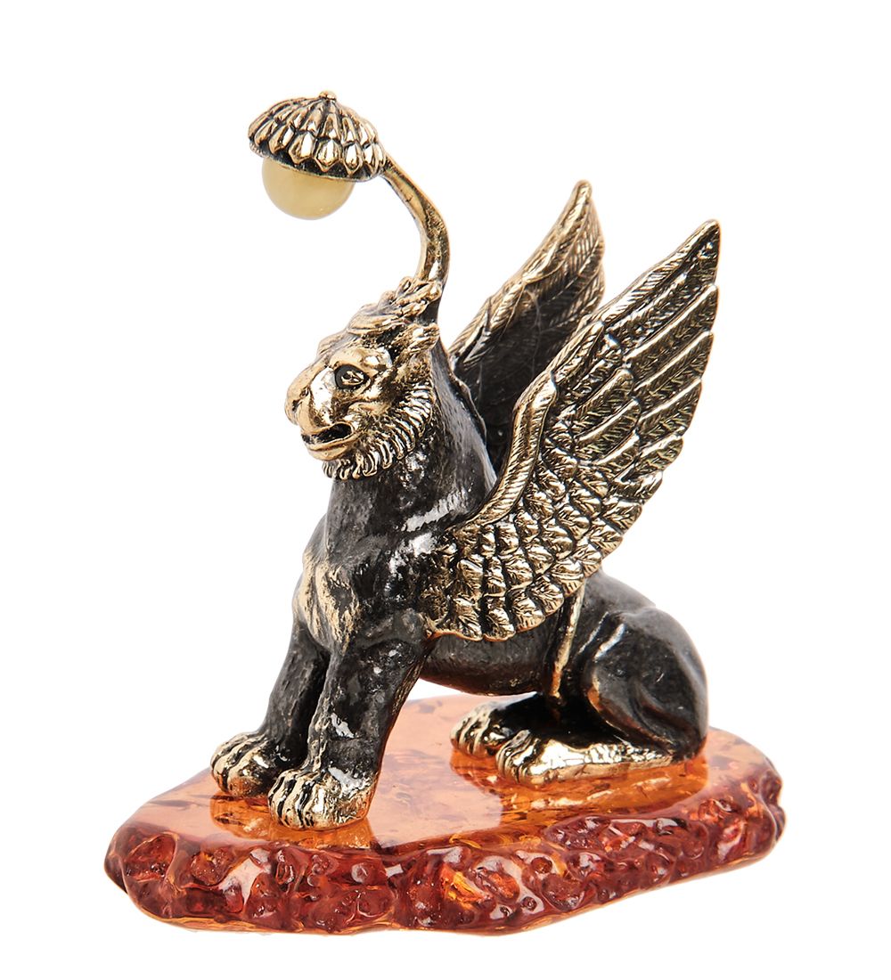 Народные промыслы AM- 975 Фигурка «Грифон» (латунь, янтарь)