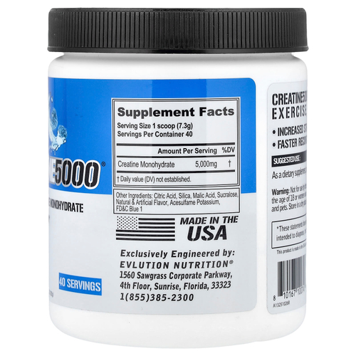 EVLution Nutrition, Creatine 5000®, голубая малина, 292 г (10,3 унции)