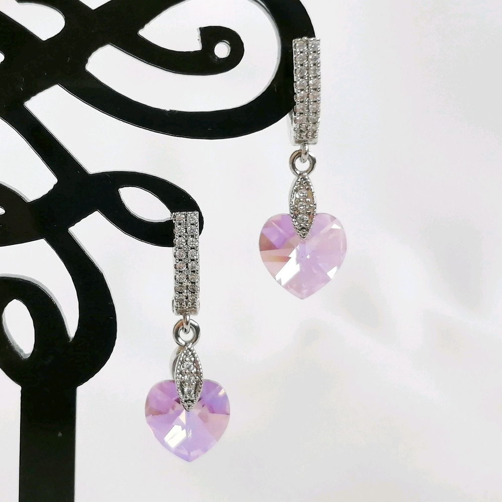 Серьги-сердечки с кристаллами Сваровски