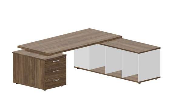 Стол на опорной тумбе 3 ящика и опорной сервисной тумбе (правый) 200(+0/15/30/45/60)х180х73.5см