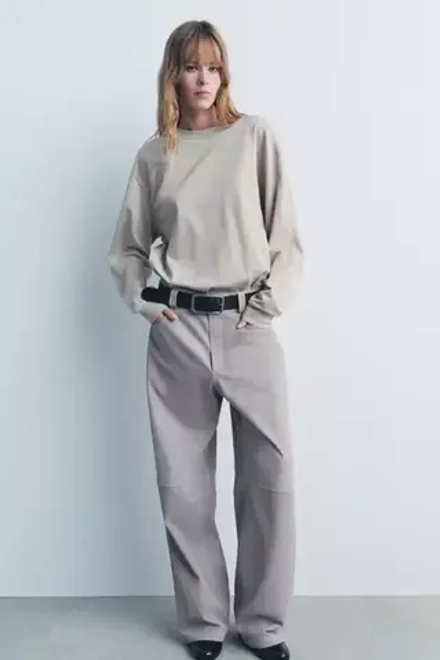 ZARA ФУТБОЛКА С ДЛИННЫМИ РУКАВАМИ, ПЕСОЧНЫЙ
