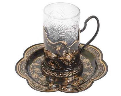 Set of Tea glass holder with metal tray ornamental 18 см SET21112022007