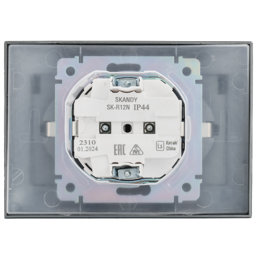 SKANDY Розетка 2-местная и крышкой 16А в сборе IP44 SK-R12N металл никель IEK