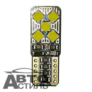 Светодиод 12V T10 10SMD 3030 WHITE CAN FLS35-BLG (без цок) ОБМАНКА 5+5SMD ПЛОСКИЙ на зеленом фоне