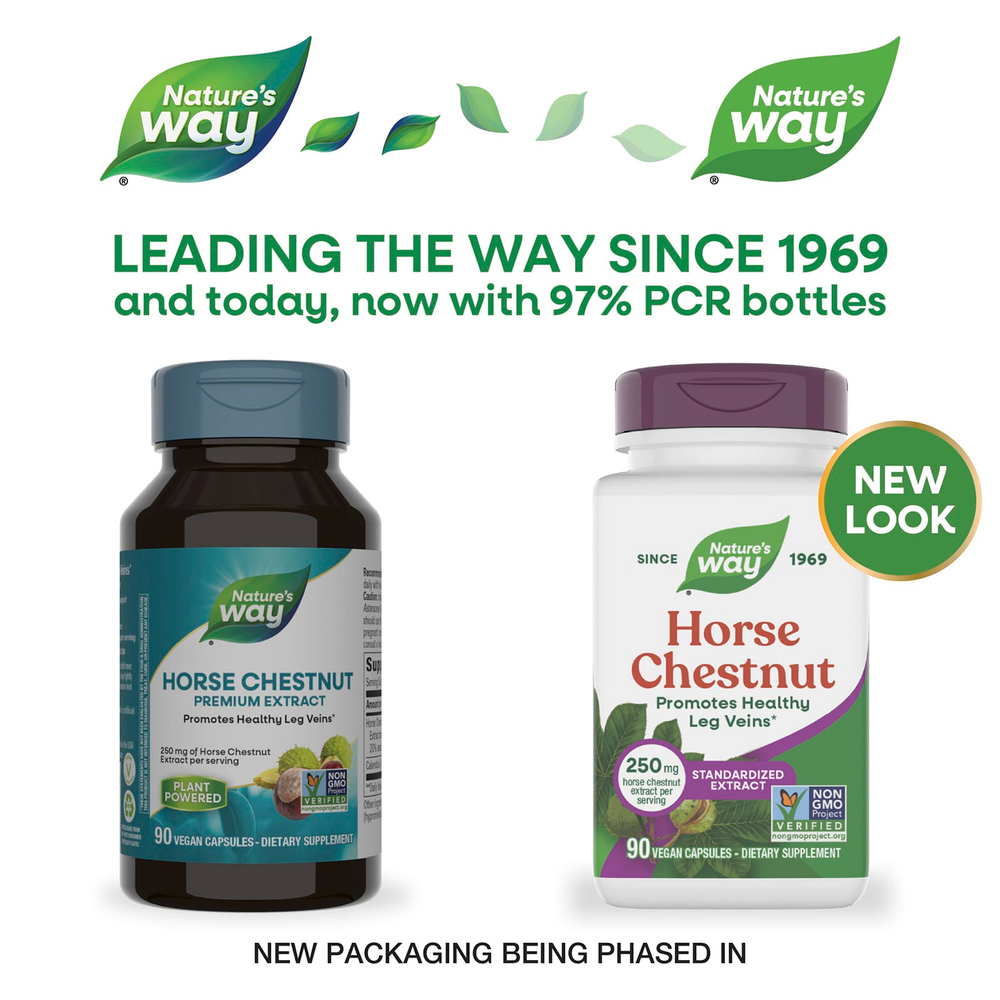 Nature's Way, конский каштан, стандартизированный экстракт, 90 веганских капсул