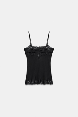 ZARA КОМБИНИРОВАННЫЙ ТОП ИЗ ЖОРЖЕТА С БАНТАМИ, ЧЕРНЫЙ