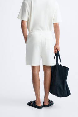 ZARA ШОРТЫ SOFT В РУБЧИК, ЖЕЛТОВАТО-БЕЛЫЙ
