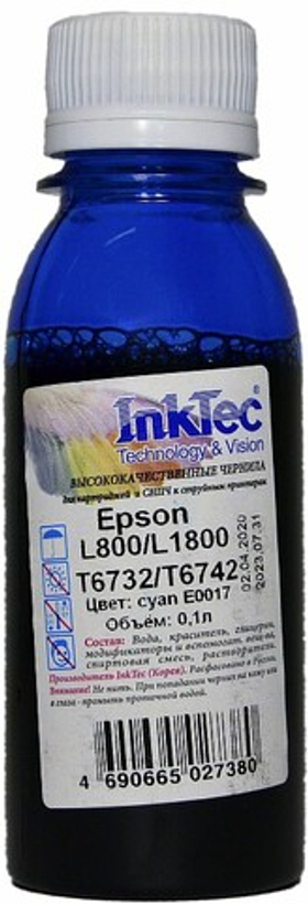 Чернила InkTec E0017-100MC для принтеров Epson L805/L1800/L3100/L4150, Cyan, 0,1 л.