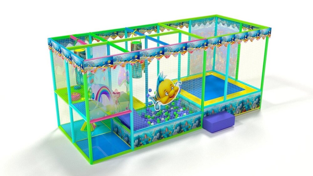 Детский игровой лабиринт «Дружок+батут» 13,6м² (5,8*2,35*2,5м)