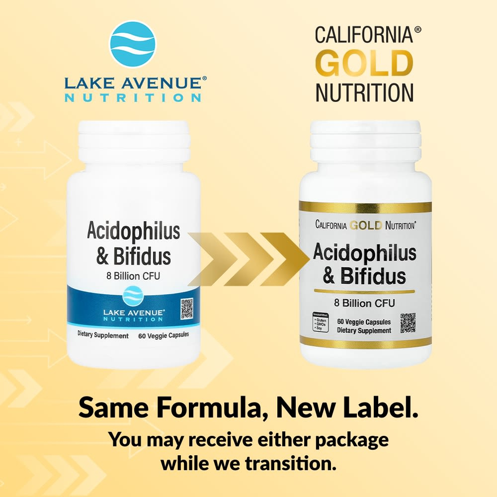 California Gold Nutrition, добавка с ацидофильными лактобактериями и бифидобактерями, смесь пробиотиков с ацидофильными лактобактериями, бифидобактериями лактис и бифидобактериями лонгум, 60 вегетарианских капсул