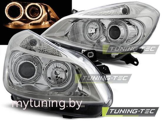 Передние фары Renault Clio 3 angel eyes chrome