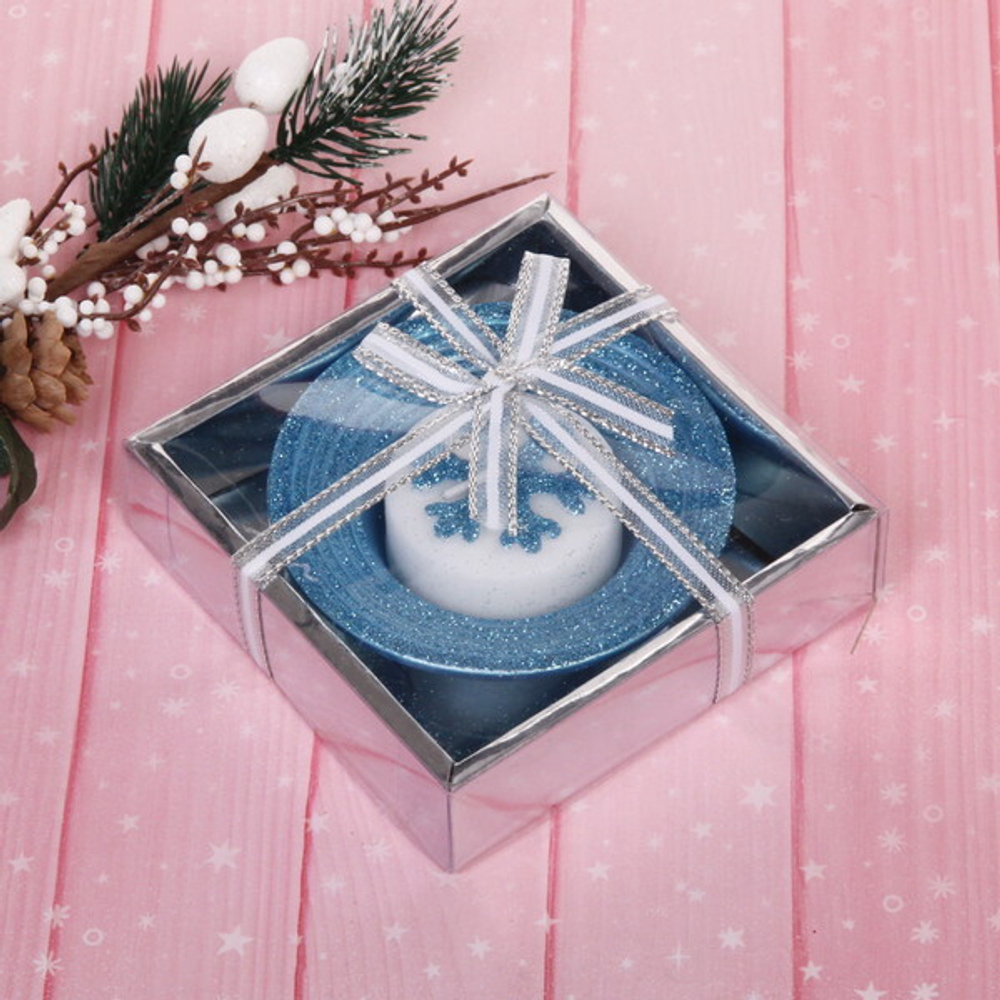 Свеча новогодняя «Снежинка» 10,5*10,5*3 см, голубой