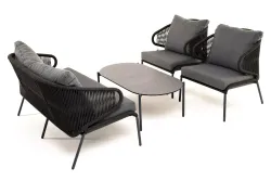 "Милан" лаунж-зона 4-местная плетеная из роупа (веревки), каркас алюминиевый темно-серый, роуп темно-серый